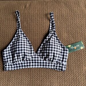 Blooming Jelly Bikini Top Black White Gray Gingham Ska Squares Women Size S NWT